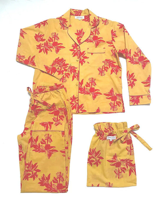 Yellow/ Pink Matching Set in  Cartagena Print Long Sleeve Pyjamas AMOKA DALO