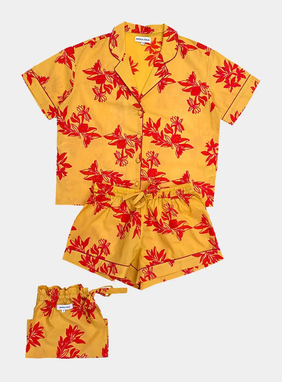 Yellow/Pink Matching Set in Cartagena Print Short Sleeve Pyjamas AMOKA DALO