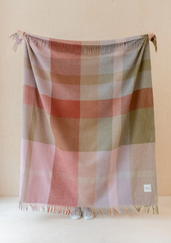 Pink Oversized Patchwork Check Recycled Wool Blanket