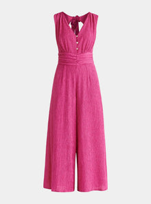  Pink Textured Back-Tie Jumpsuit Paisie