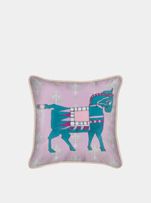  Pink Turquoise Horse Silk Cushion Long Studio Design