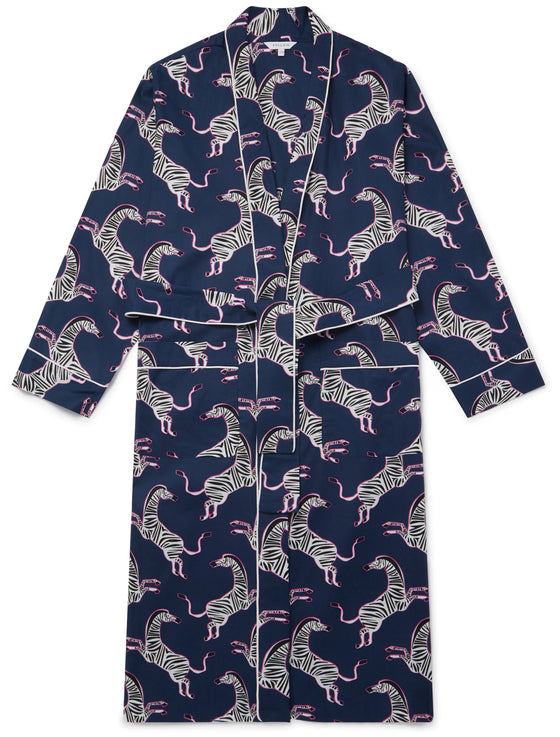 Pink Zebra on Navy Organic Cotton Robe Myza