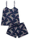 Pink Zebra on Navy Women's Cami Organic Cotton Short Set Myza