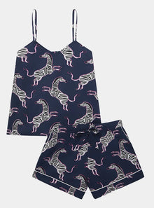  Pink Zebra on Navy Women's Cami Organic Cotton Short Set Myza