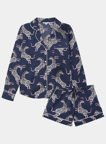  Pink Zebra on Navy Women's Long Sleeve Organic Cotton Pyjama Short Set Myza