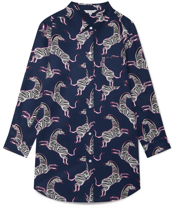 Pink Zebra on Navy Women's Organic Cotton Nightshirt Myza