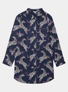  Pink Zebra on Navy Women's Organic Cotton Nightshirt Myza