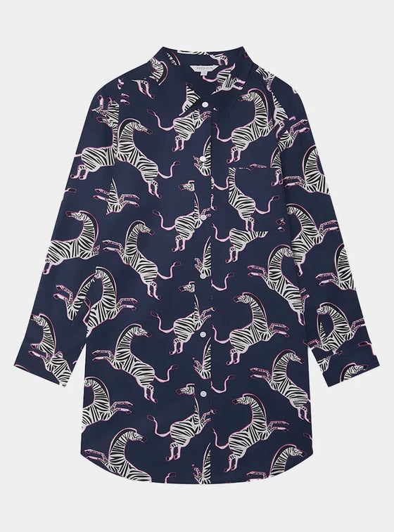 Pink Zebra on Navy Women's Organic Cotton Nightshirt Myza