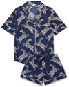 Pink Zebra on Navy Women's Short Sleeve Organic Cotton Pyjama Short Set Myza