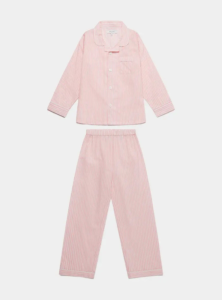 Pink & White Stripe Kid's Organic Cotton Pyjama Trouser Set Myza