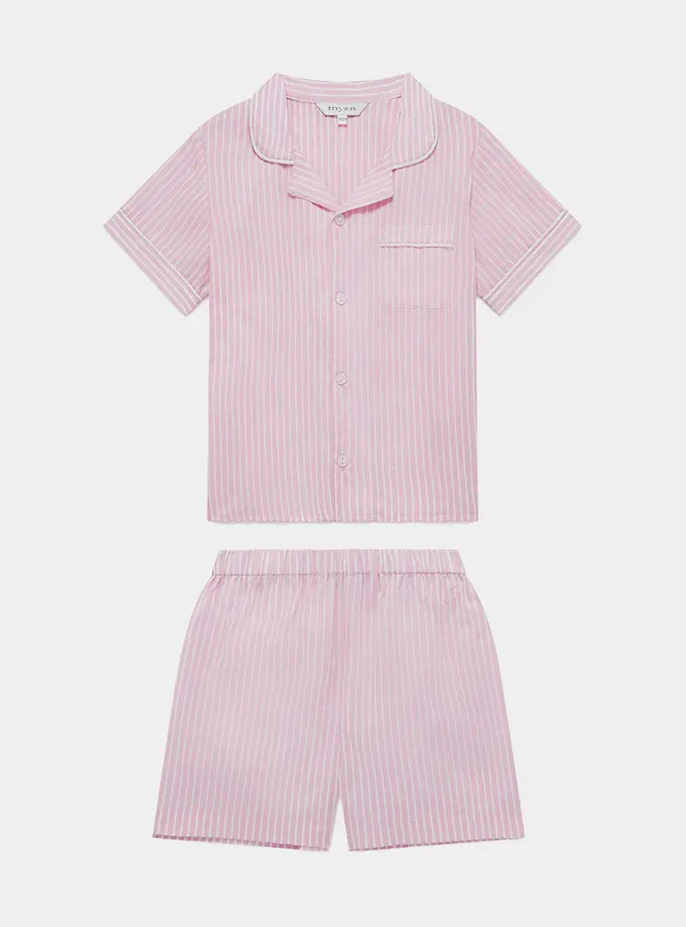 Pink & White Stripe Kids' Organic Cotton Pyjama Short Set Myza