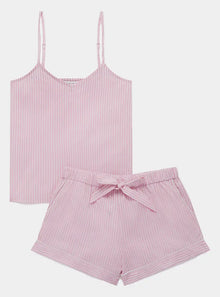  Pink & White Stripe Women's Cami Organic Cotton Short Set Myza