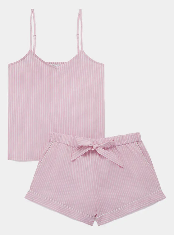 Pink & White Stripe Women's Cami Organic Cotton Short Set Myza