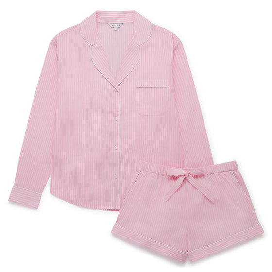 Pink & White Stripe Women's Long Sleeve Organic Cotton Pyjama Short Set Myza