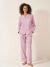 Pink & White Stripe Women's Long Sleeve Organic Cotton Pyjama Trouser Set Myza