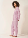 Pink & White Stripe Women's Long Sleeve Organic Cotton Pyjama Trouser Set Myza