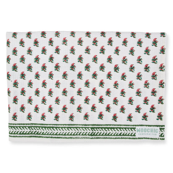 Pink and Green Small Flower Tea Towel Moochic