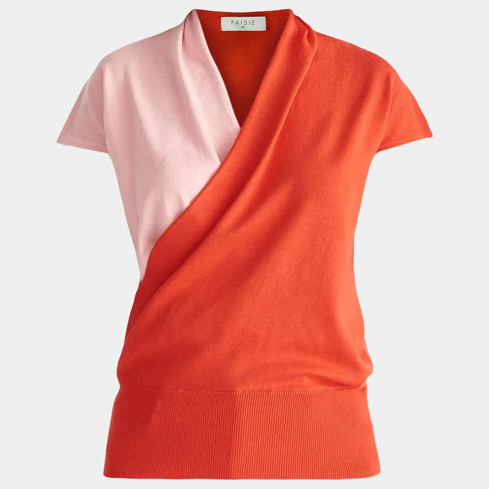 Pink and Red Cap Sleeve Wrap Top Paisie