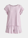 Pink and White Frill Pyjama T-Shirt Set With Matching Overnight Pouch Paisie