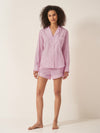Pink & White Stripe Women's Long Sleeve Organic Cotton Pyjama Short Set