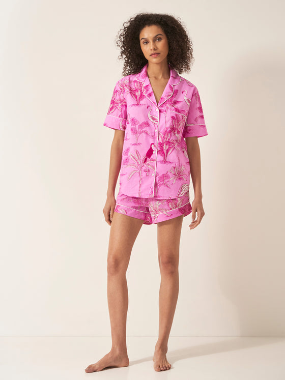 Pink Botanical Jungle Women's Short Sleeve Organic Cotton Pyjama Short Set