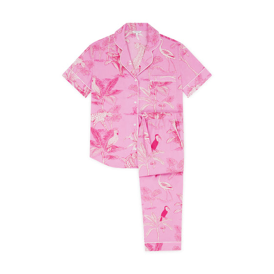 Pink Botanical Jungle Women's Short Sleeve Organic Cotton Pyjama Trouser Set