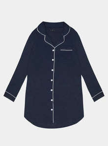  Piped Edge Bamboo Night Shirt in Black Made Wright London