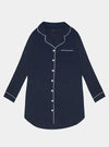 Piped Edge Bamboo Night Shirt in Navy Made Wright London