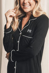 Piped Edge Bamboo Pyjama Set in Black Made Wright London