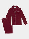 Piped Edge Bamboo Pyjama Set in Burgundy Made Wright London