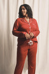 Piped Edge Bamboo Pyjama Set in Burgundy Made Wright London