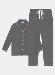  Piped Edge Bamboo Pyjama Set in Charcoal Grey Made Wright London