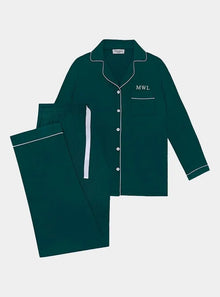  Piped Edge Bamboo Pyjama Set in Emerald Made Wright London