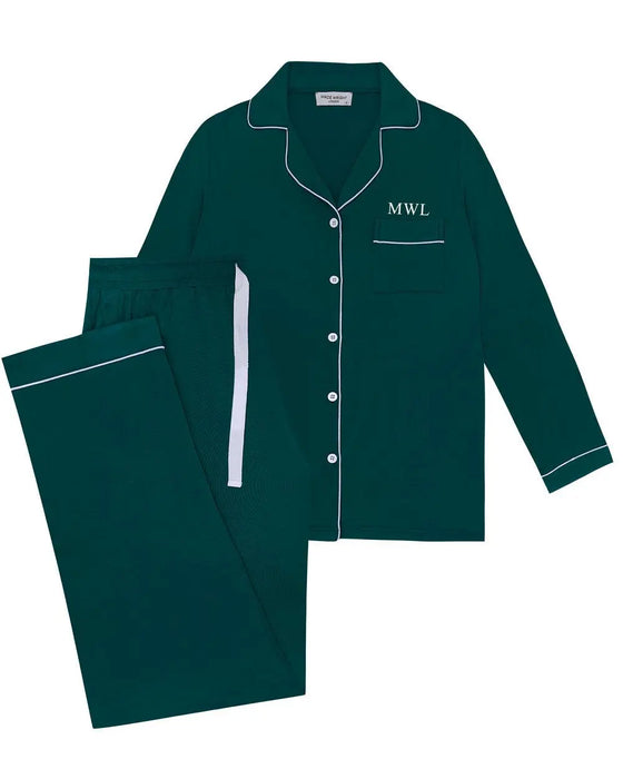 Piped Edge Bamboo Pyjama Set in Emerald Made Wright London