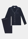 Piped Edge Bamboo Pyjama Set in Navy Made Wright London