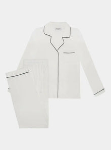  Piped Edge Bamboo Pyjama Set in White Made Wright London