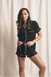 Piped Edge Bamboo Short Pyjama Set in Black Made Wright London