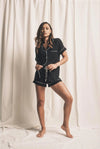 Piped Edge Bamboo Short Pyjama Set in Black Made Wright London