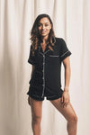 Piped Edge Bamboo Short Pyjama Set in Black Made Wright London