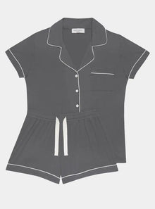  Piped Edge Bamboo Short Pyjama Set in Charcoal Made Wright London