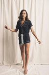 Piped Edge Bamboo Short Pyjama Set in Navy Made Wright London