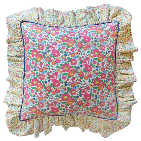 Piped Ruffle Cushion Made With Liberty Fabric BETSY DEEP PINK & LITTLE MIRABELLE Coco & Wolf