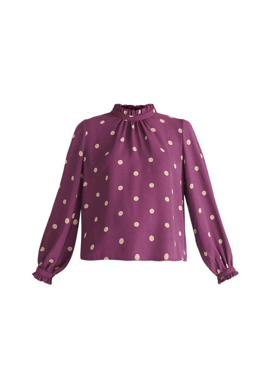 Pleated Collar Polka Dot Blouse Paisie