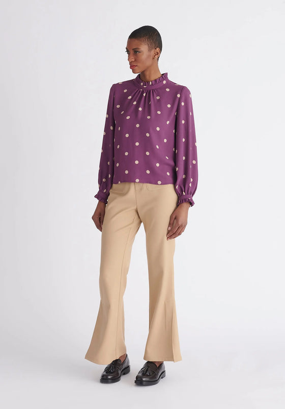 Pleated Collar Polka Dot Blouse Paisie