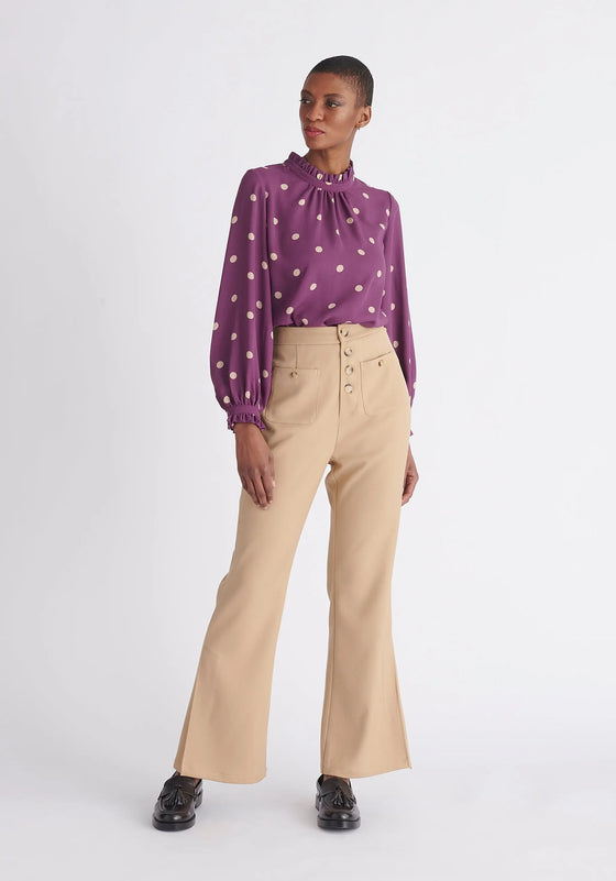 Pleated Collar Polka Dot Blouse Paisie