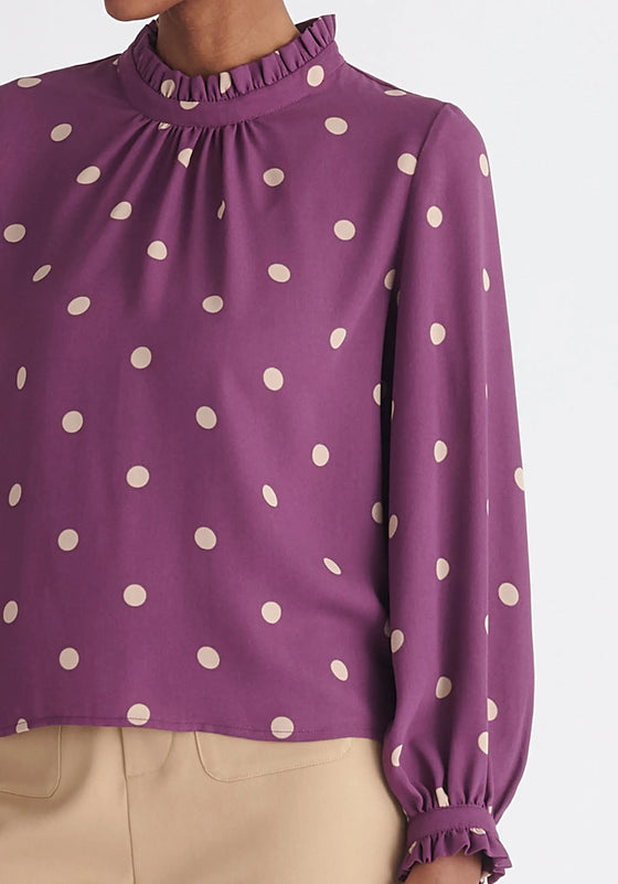 Pleated Collar Polka Dot Blouse Paisie