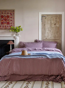  Plum Wine Amberley Stripe Linen Duvet Cover Piglet