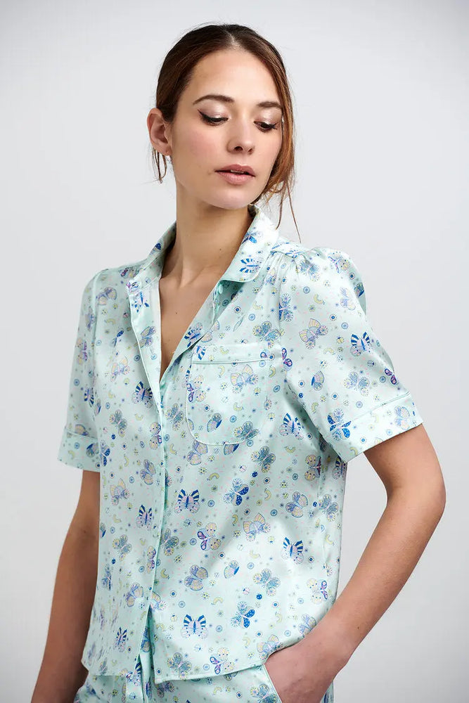 Poppy Glacier Butterfly Silk Blouse Sleepy Wilson