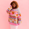 Poppy Heart Intarsia Balloon Sleeve Oversized Jumper - Blue Cara & The Sky