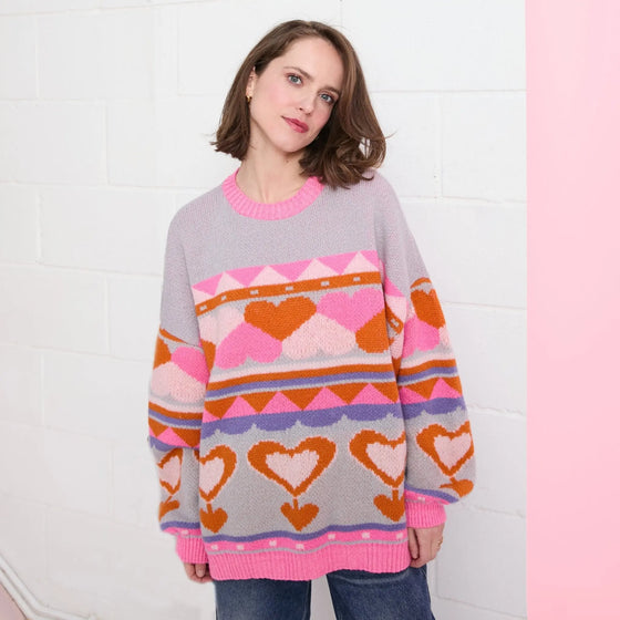 Poppy Heart Intarsia Balloon Sleeve Oversized Jumper - Blue Cara & The Sky